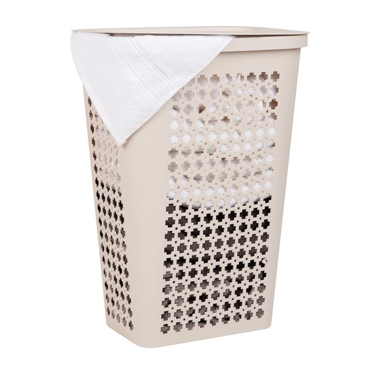 Mind Reader 50L Tapered Laundry Hamper with Swiss Cross Cut-Outs, Ivory